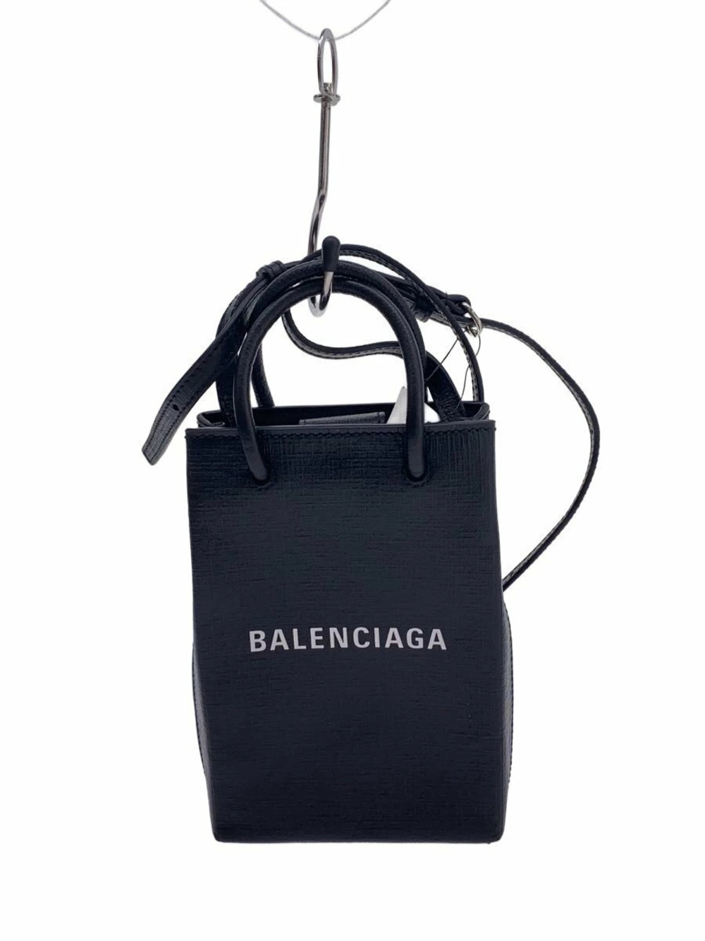 Balenciaga Shopping Phone Holder Bag black calfskin leather
